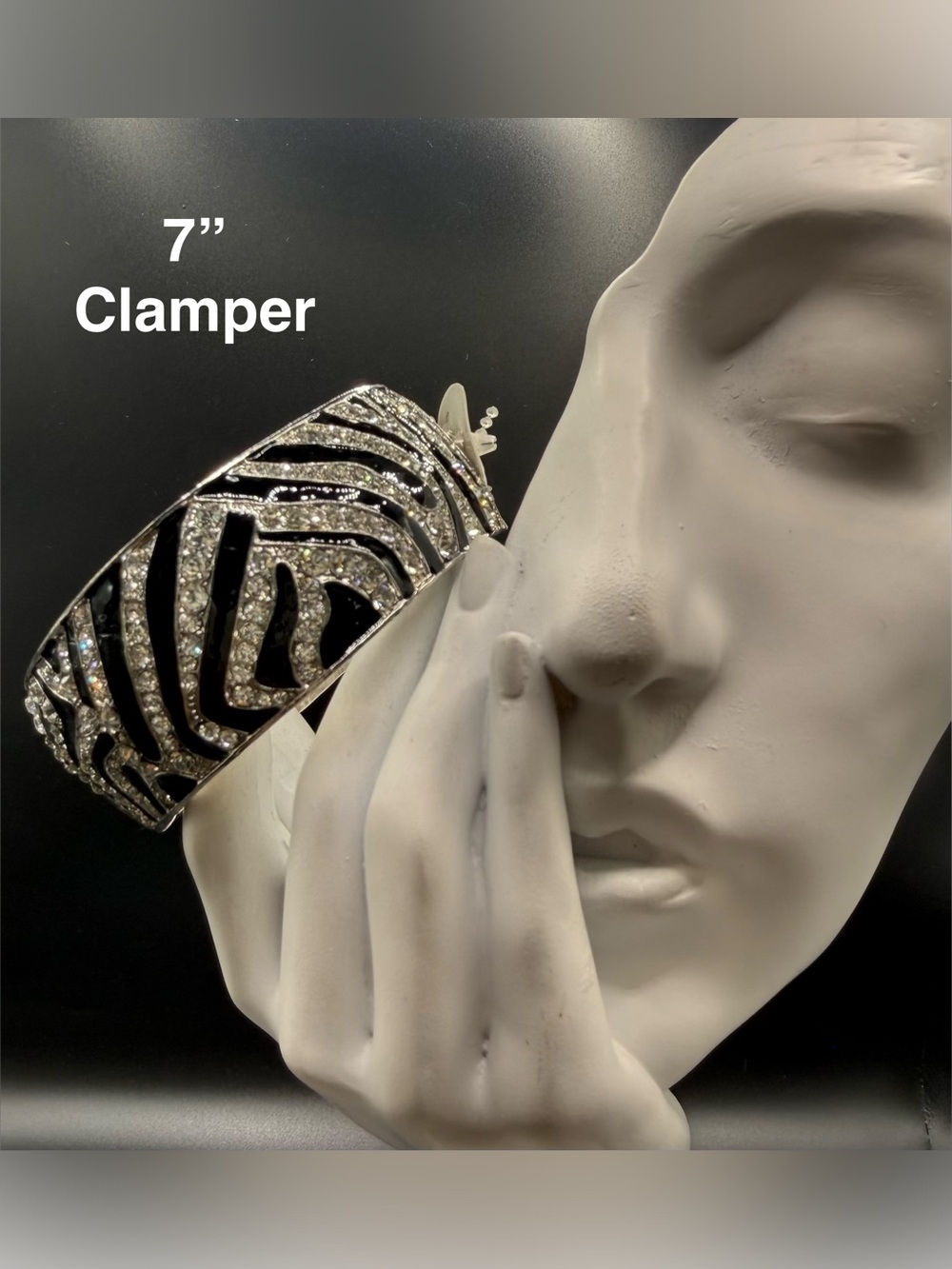 Rhinestone Zebra-Pattern Clamper Bracelet - Black & Silver